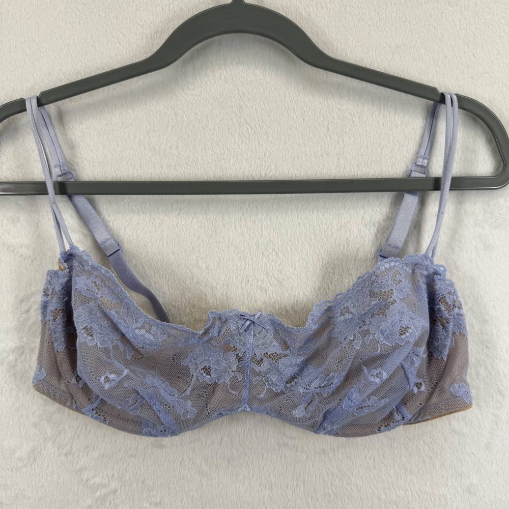 Lands' End Intimates Balcony Bra 36D Light Purple Floral Lace Lingerie